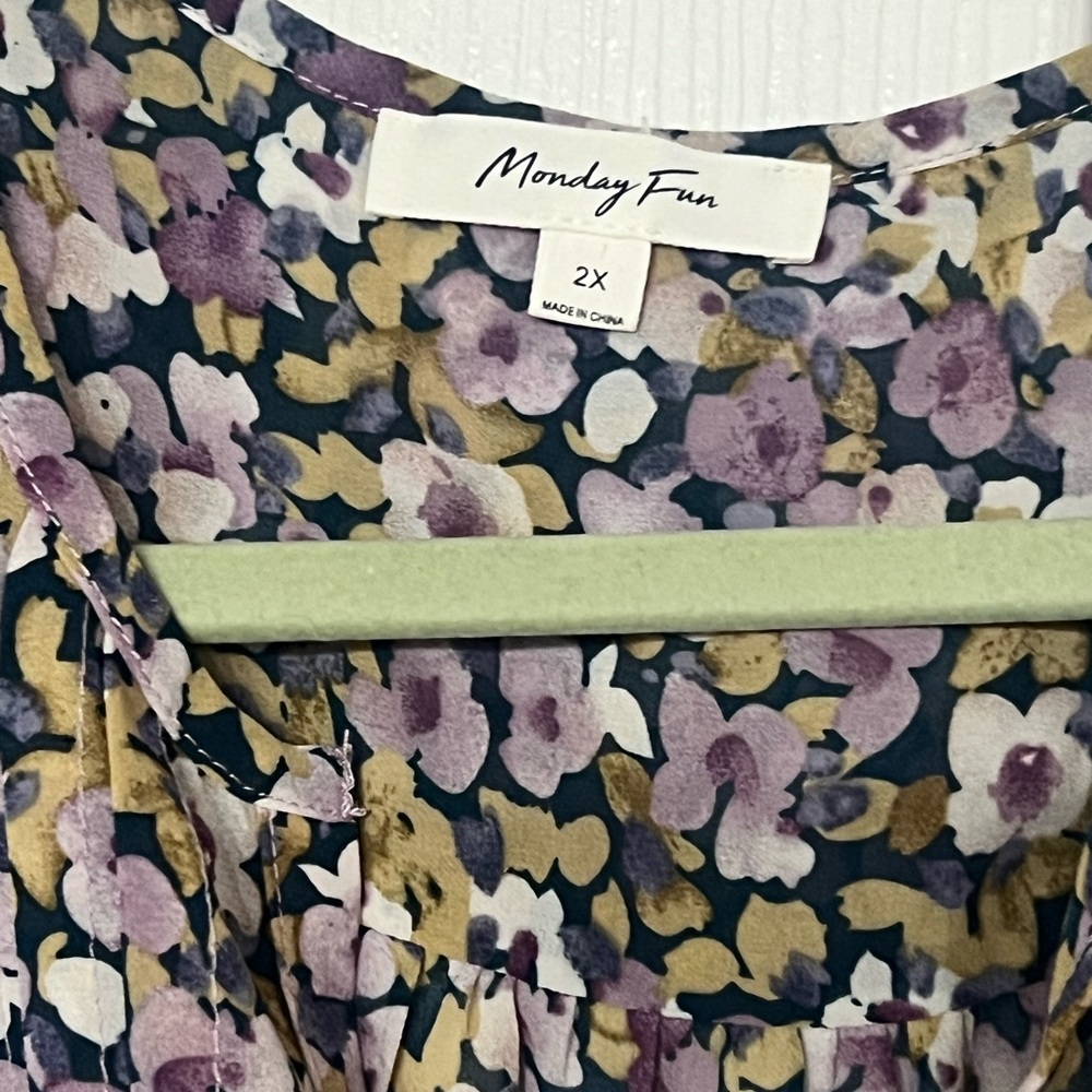 Monday Fun Split Neck Floral Flutter Sleeve Top - Lavender and Blues - Picture 7 of 8
